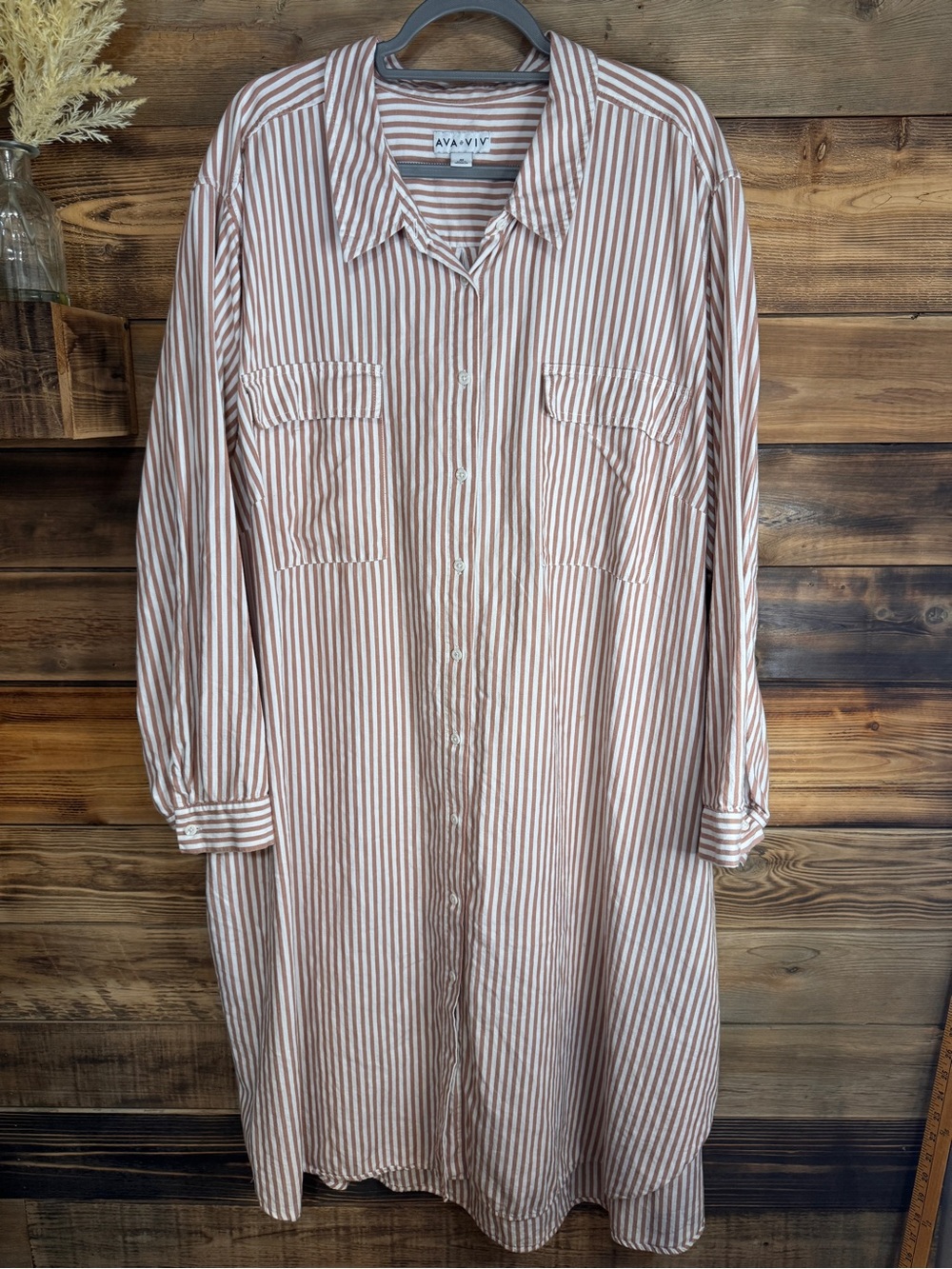 Ava & Viv Striped Button-Front Shirt Dress | Size 4X